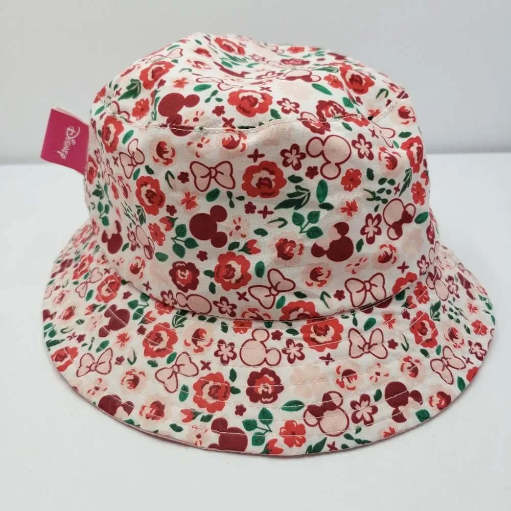Disney Minnie Mouse Pink Reversible Floral Bucket Sun Hat OSFM Youth